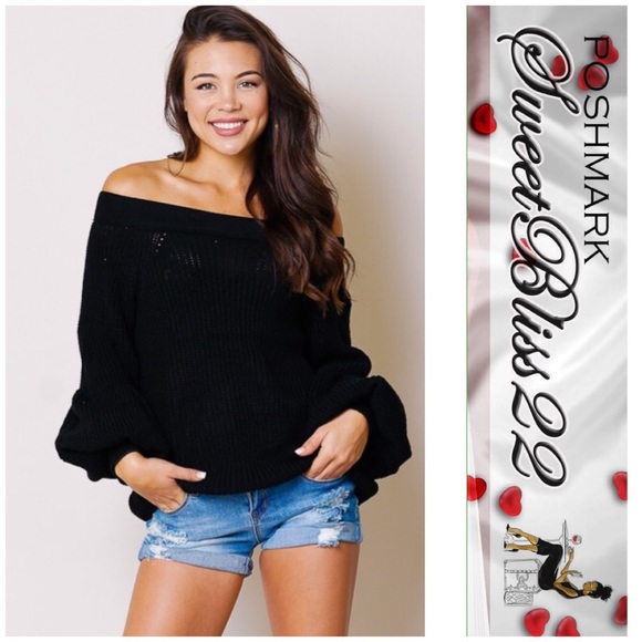 Sweaters - 💋Black Off Shoulder Puff Sleeves Sweater💋